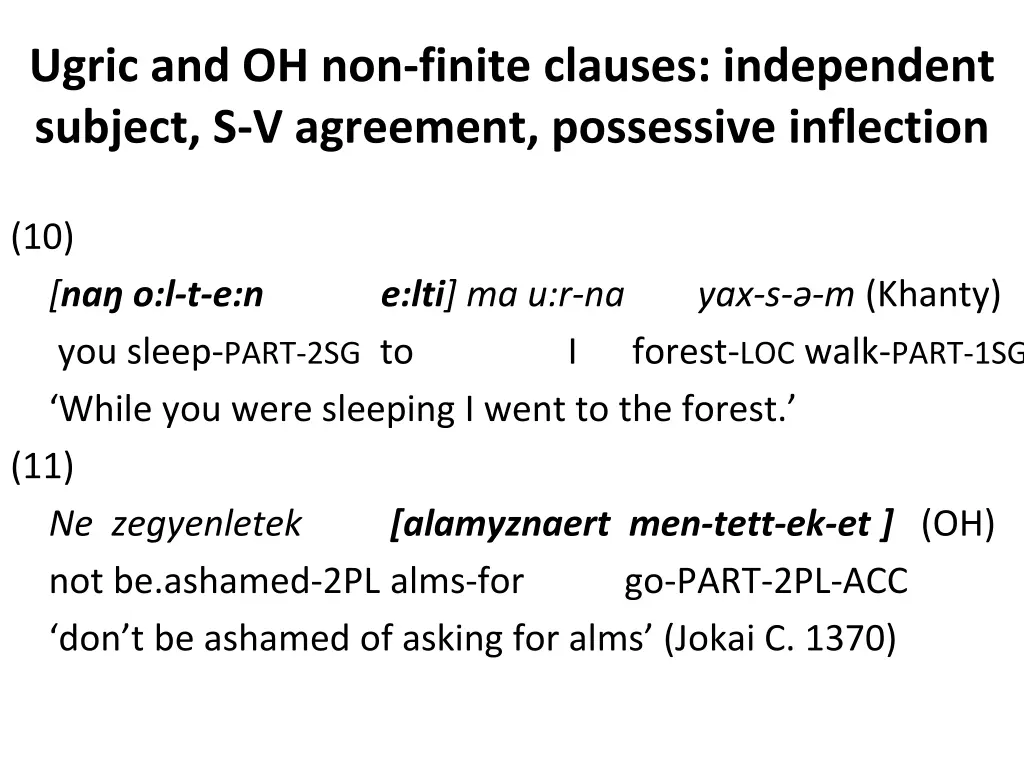 ugric and oh non finite clauses independent