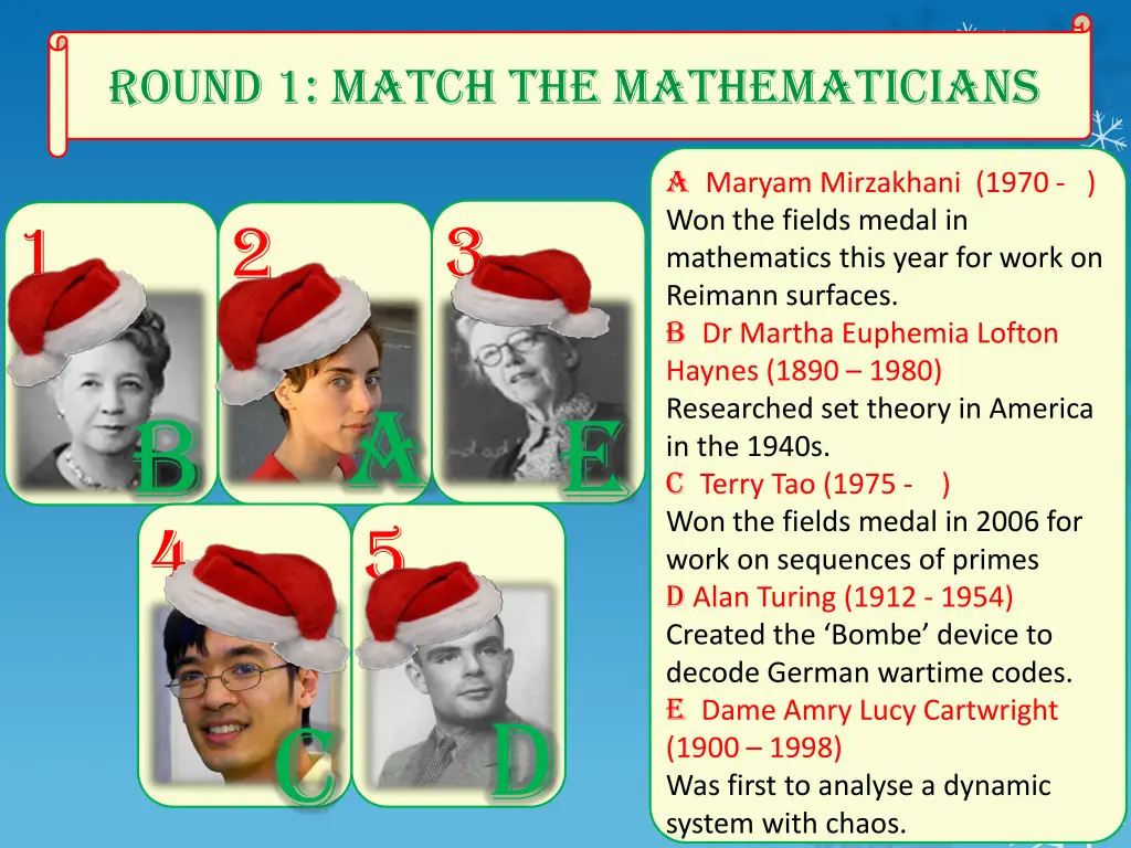 round 1 match the mathematicians 1