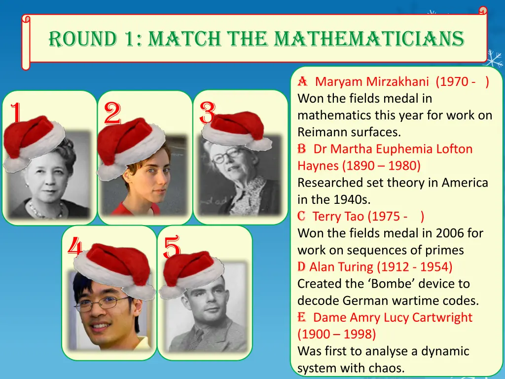 round 1 match the mathematicians