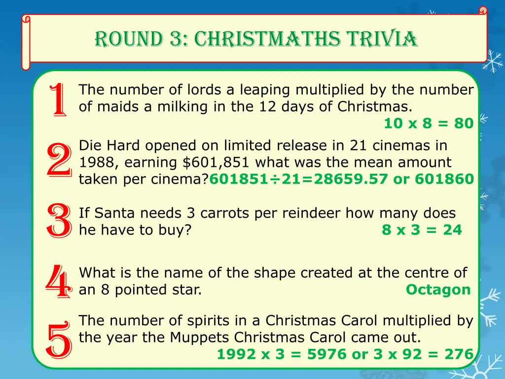 round 3 christmaths trivia 1