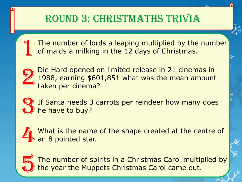 round 3 christmaths trivia