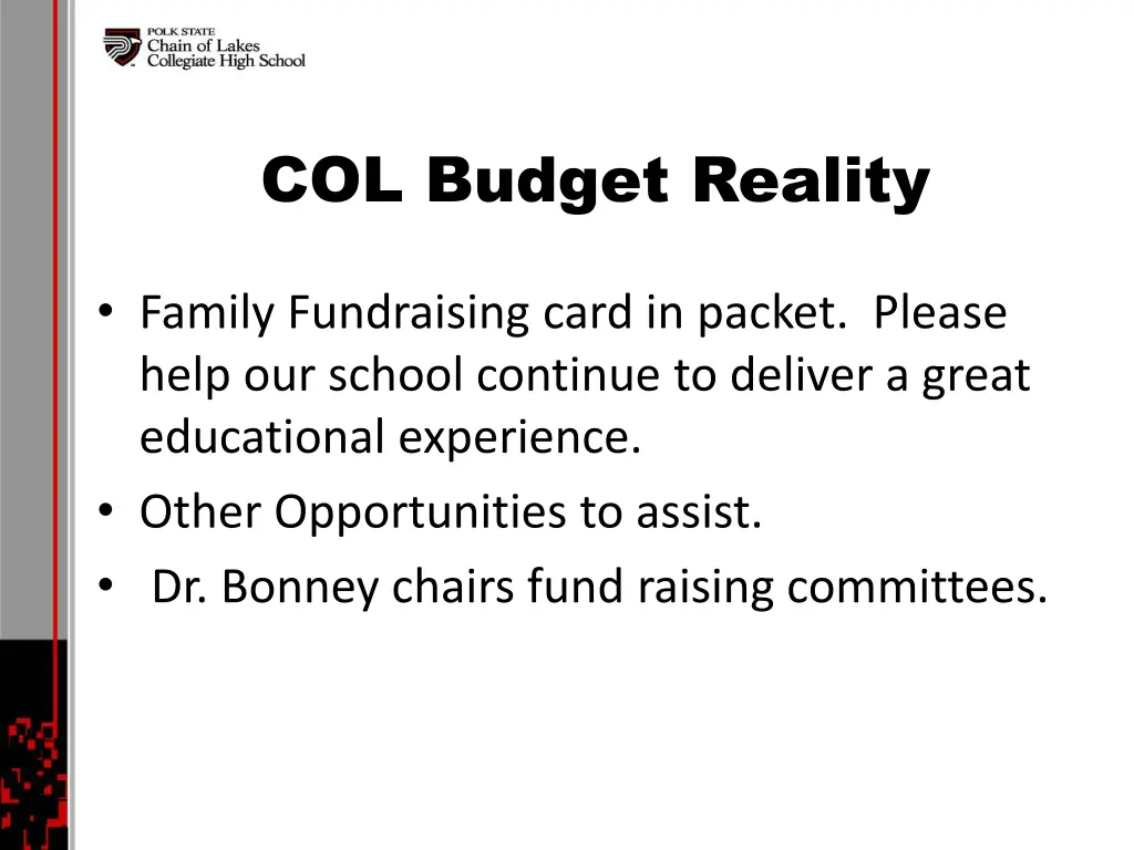 col budget reality