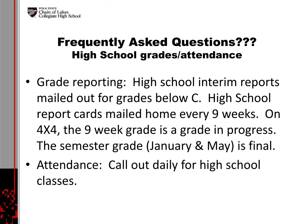 frequently asked questions high school grades