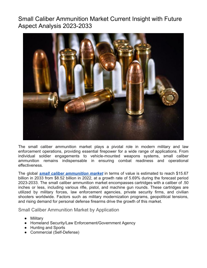 small caliber ammunition market current insight