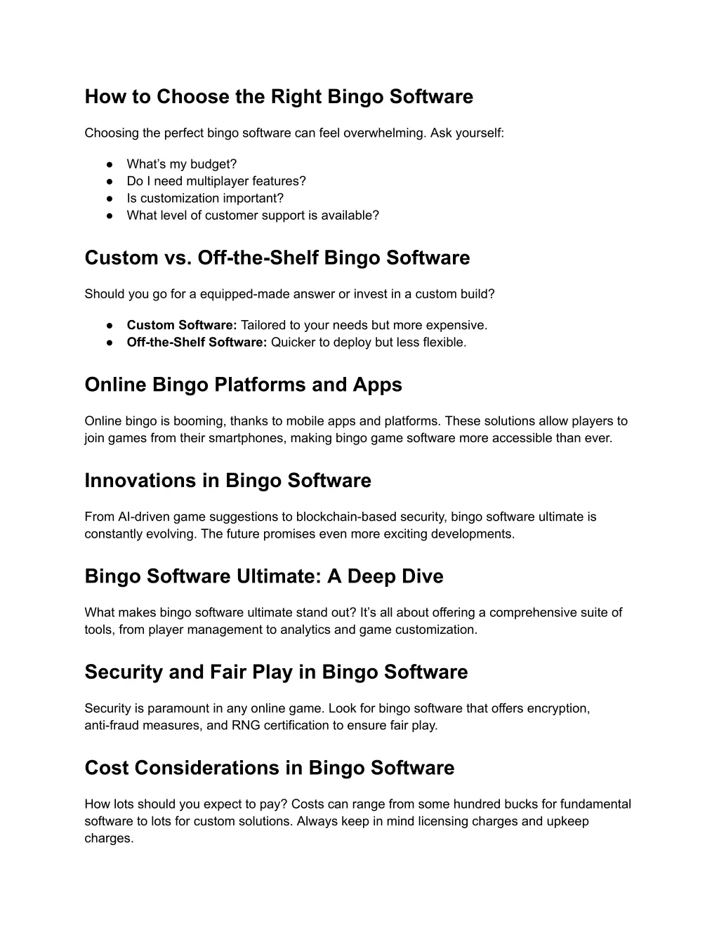 how to choose the right bingo software