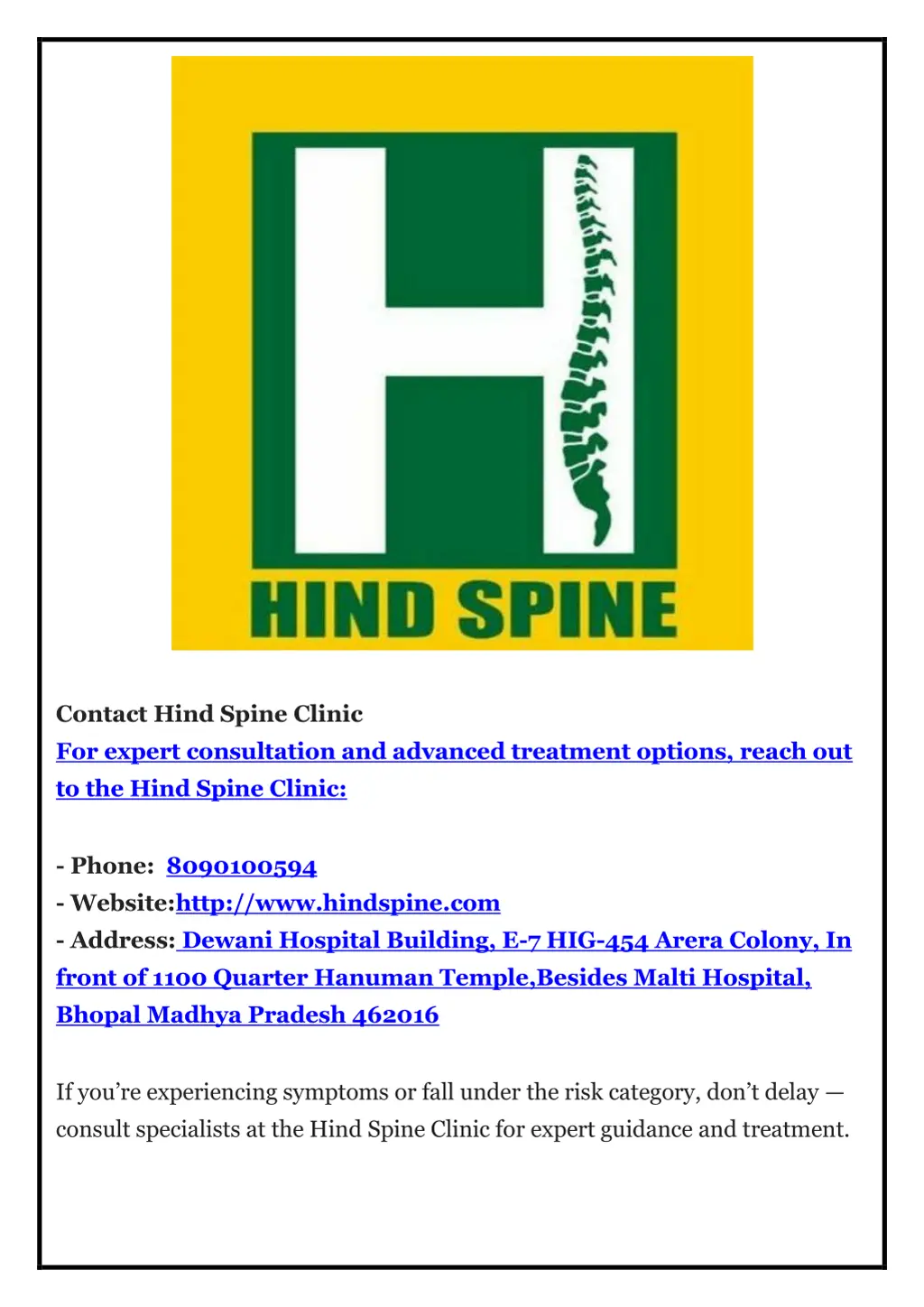 contact hind spine clinic for expert consultation