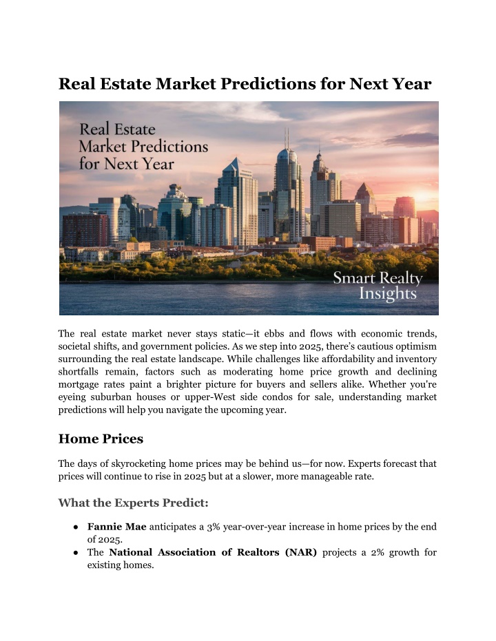 real estate market predictions for next year