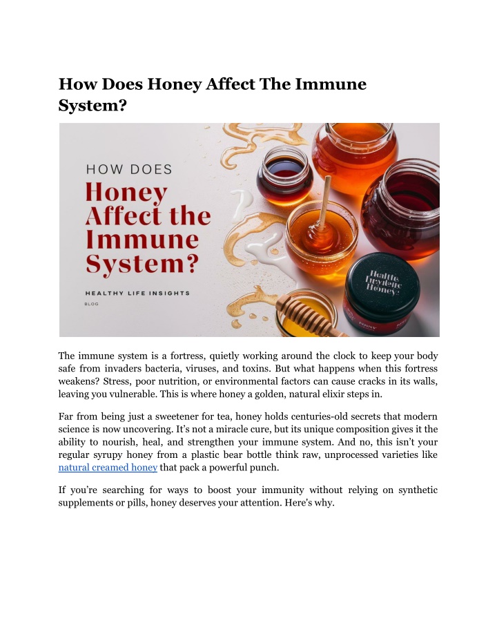 how does honey affect the immune system