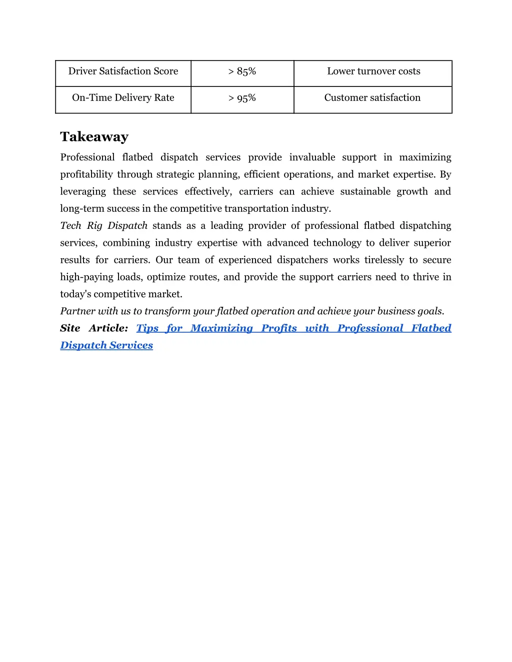 driver satisfaction score