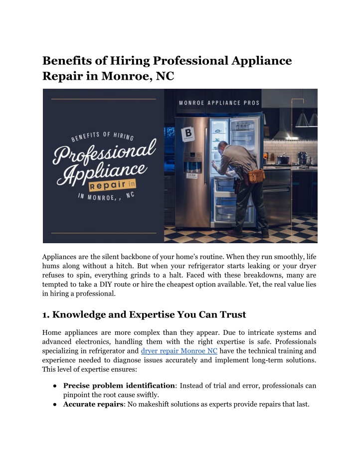 benefits of hiring professional appliance repair