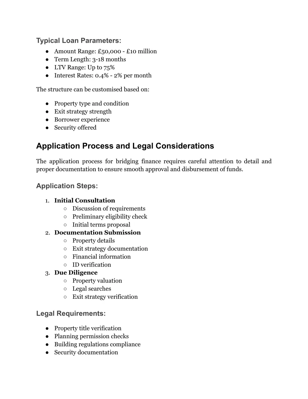 typical loan parameters