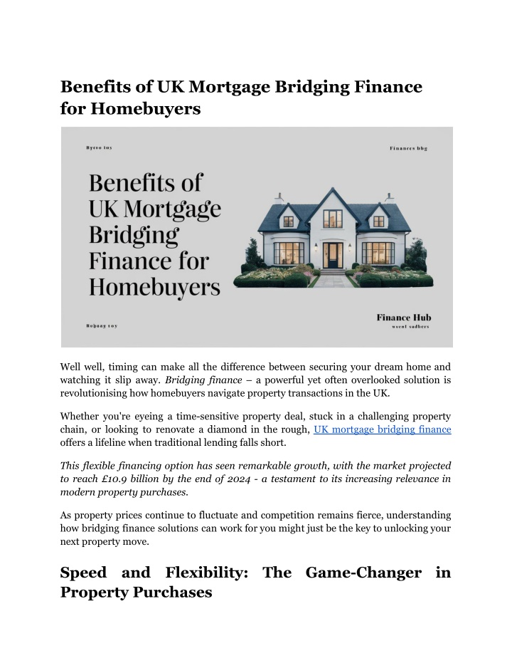 benefits of uk mortgage bridging finance