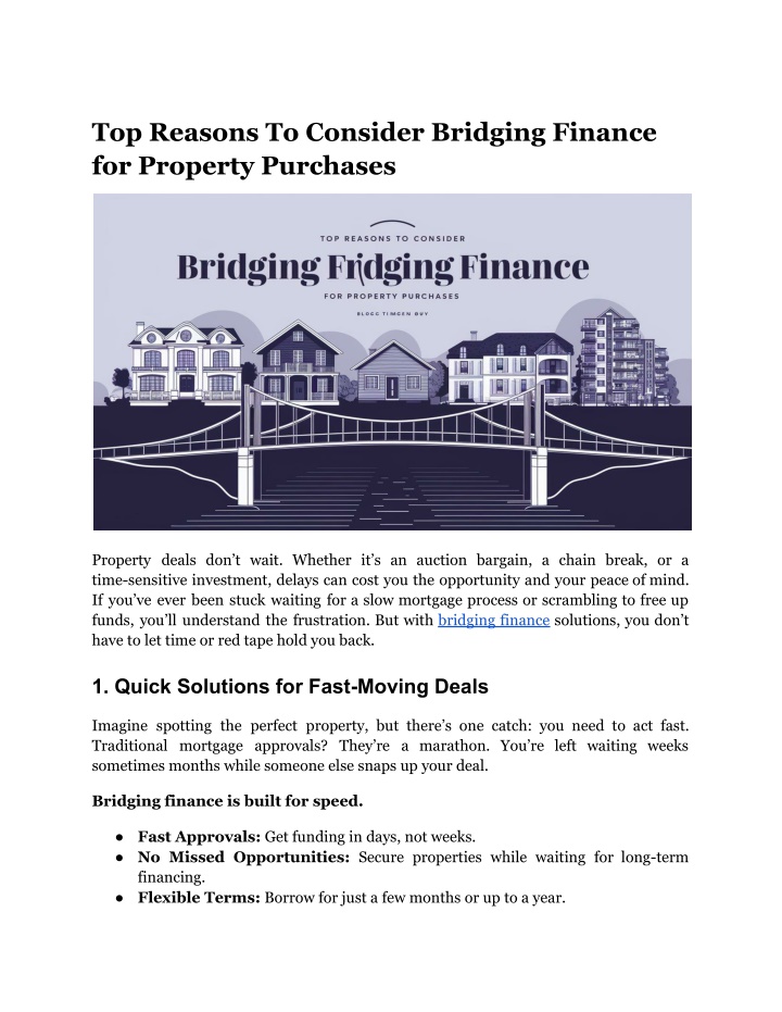 top reasons to consider bridging finance