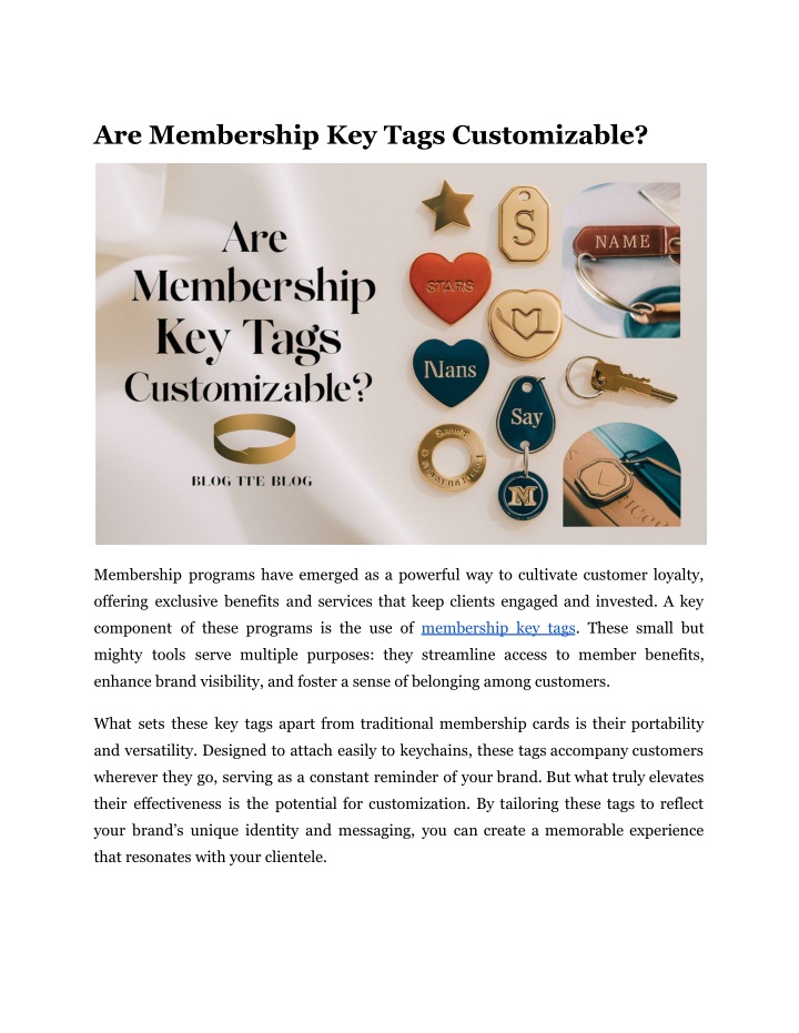 are membership key tags customizable