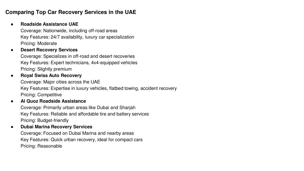 comparing top car recovery services in the uae