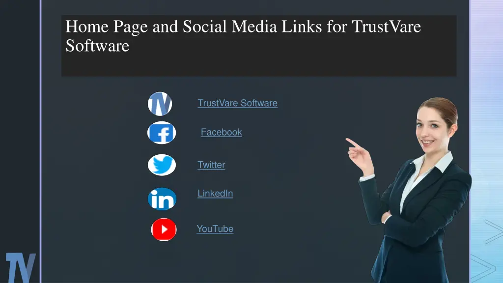 home page and social media links for trustvare