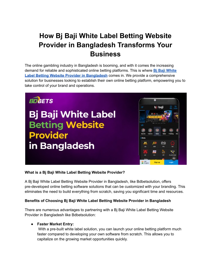 how bj baji white label betting website provider