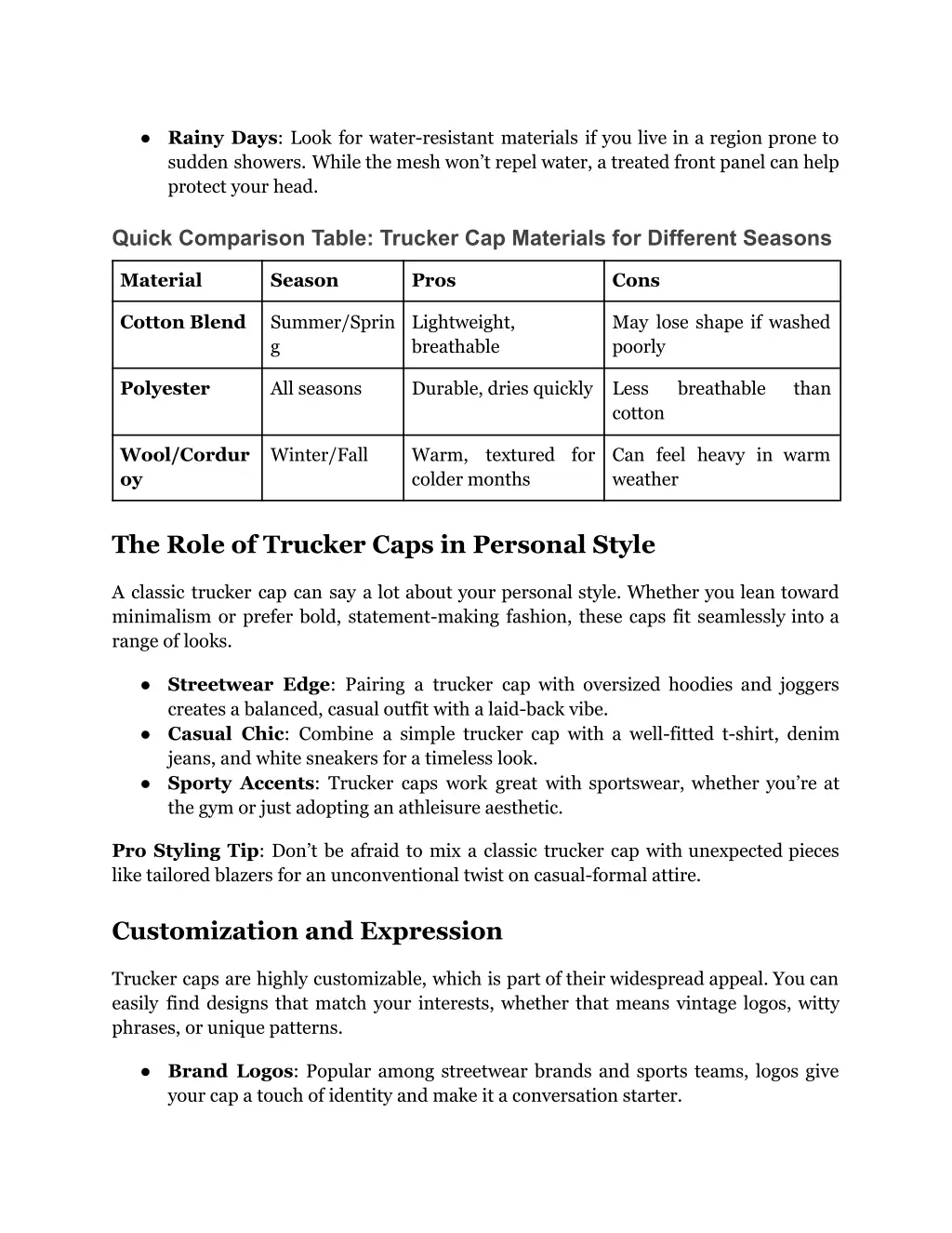 rainy days look for water resistant materials