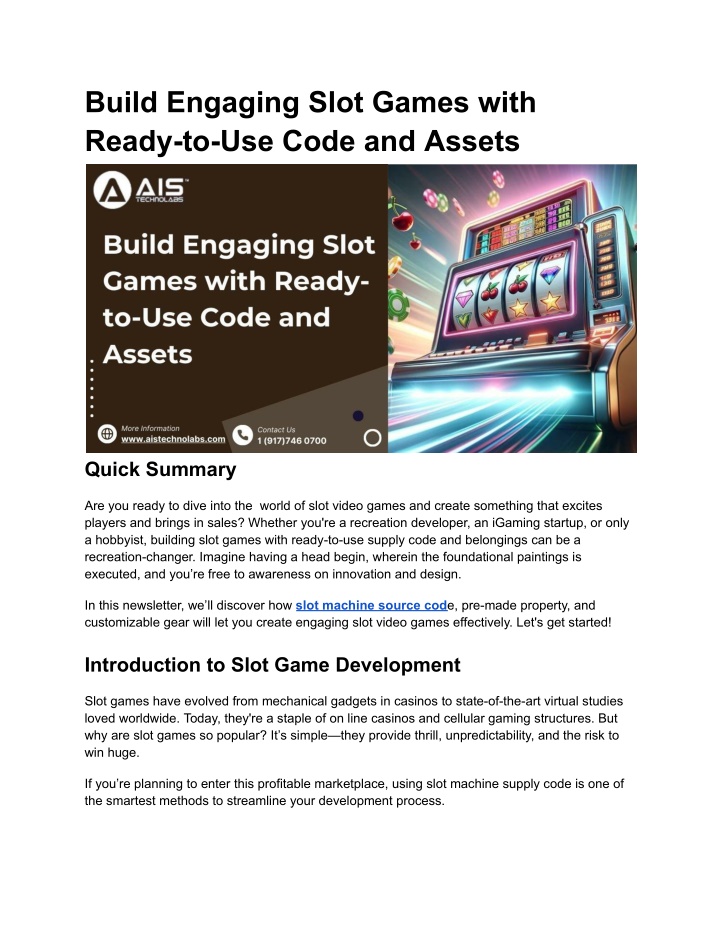 build engaging slot games with ready to use code