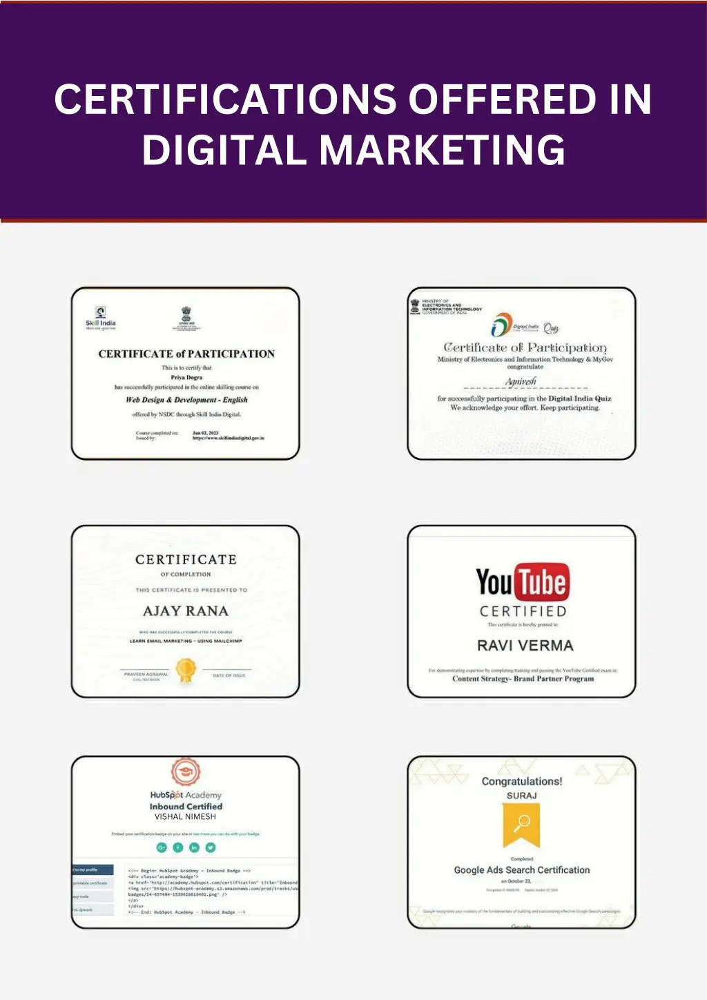 certifications offered in digital marketing