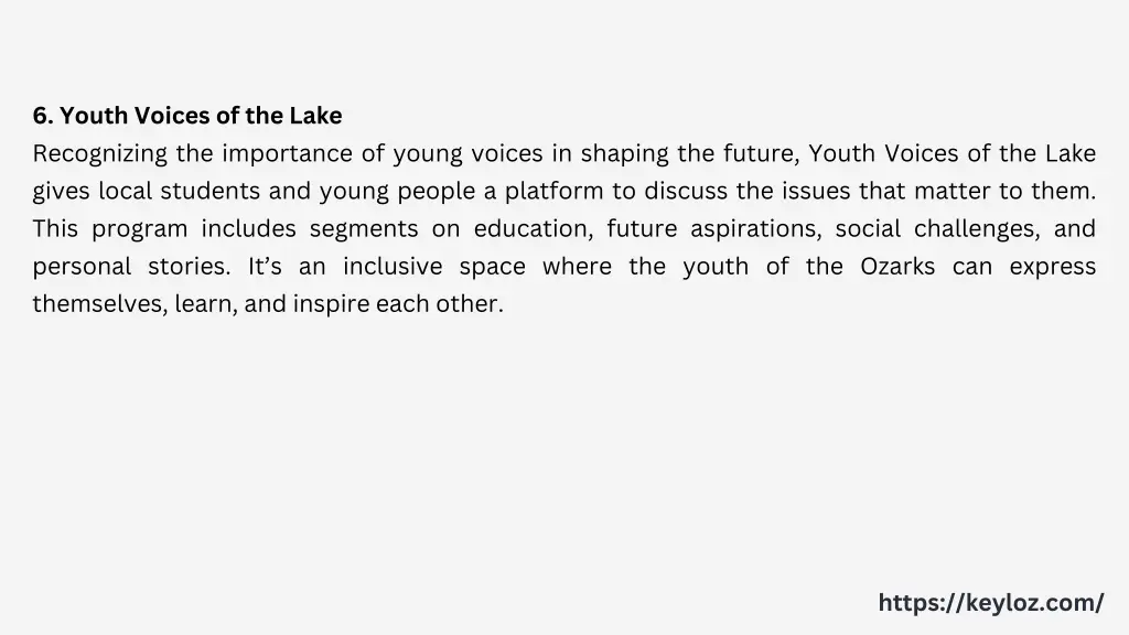 6 youth voices of the lake recognizing