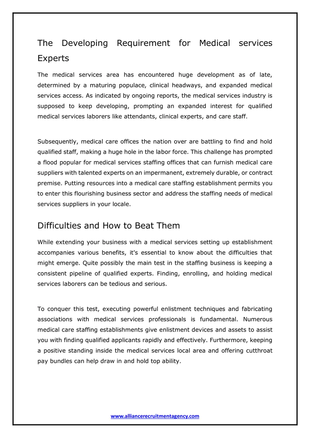 the developing requirement for medical services