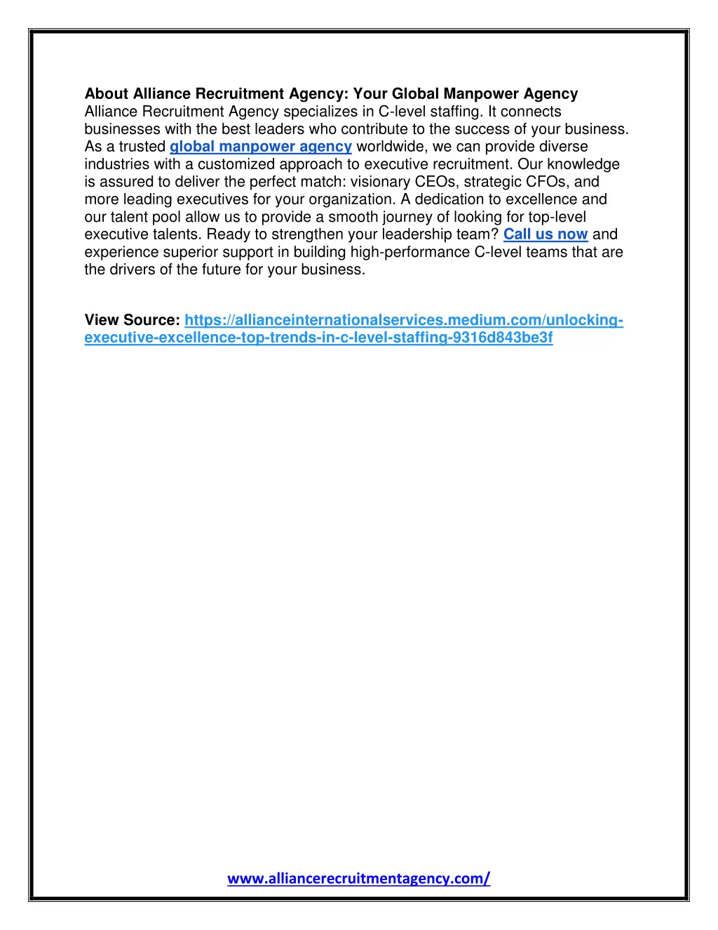 about alliance recruitment agency your global