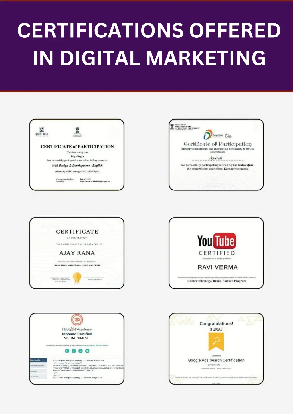 certifications offered in digital marketing