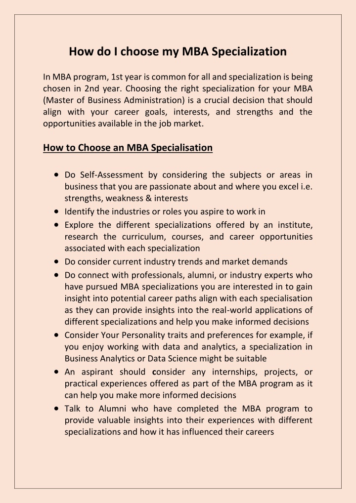 how do i choose my mba specialization