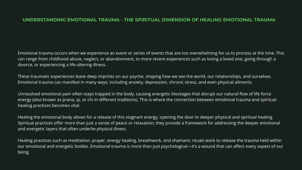 understanding emotional trauma the spiritual