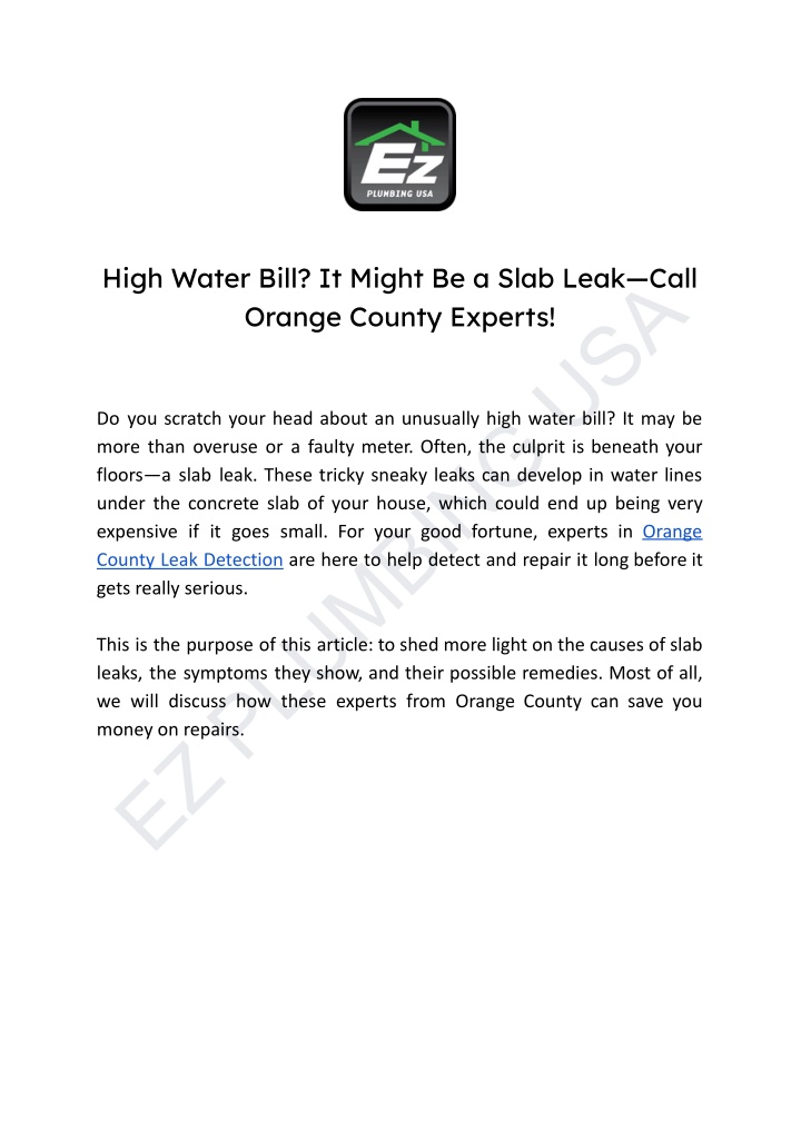 high water bill it might be a slab leak call