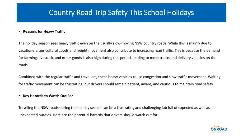 country road trip safety this school holidays 2