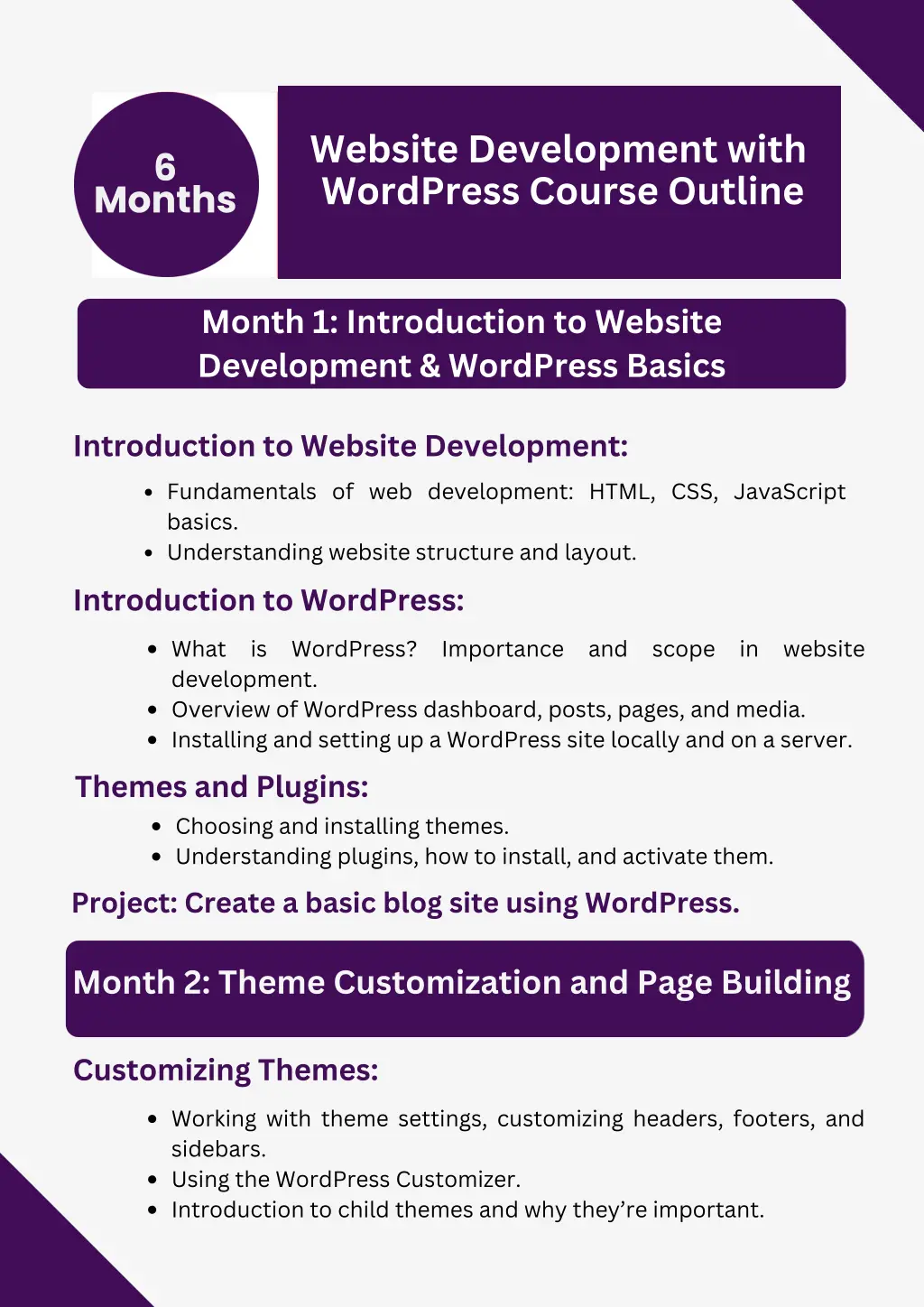 website development with wordpress course outline