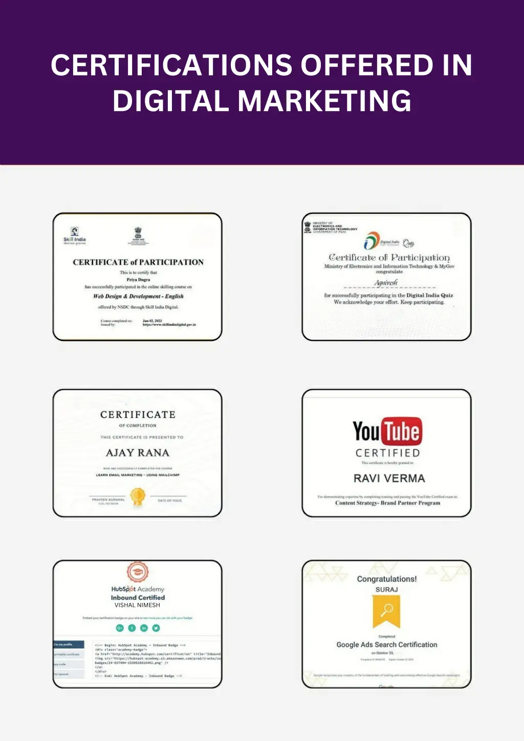 certifications offered in digital marketing