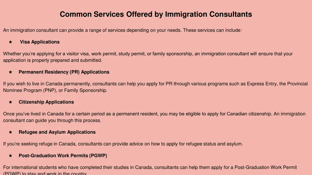 common services offered by immigration consultants