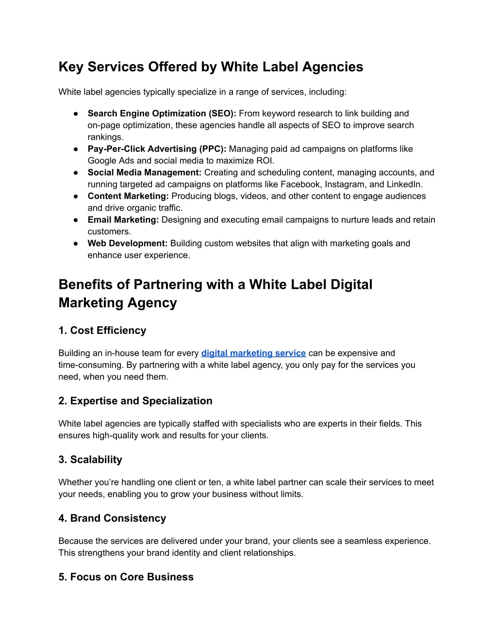 key services offered by white label agencies