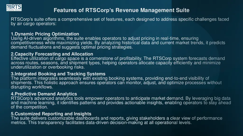 features of rtscorp s revenue management suite