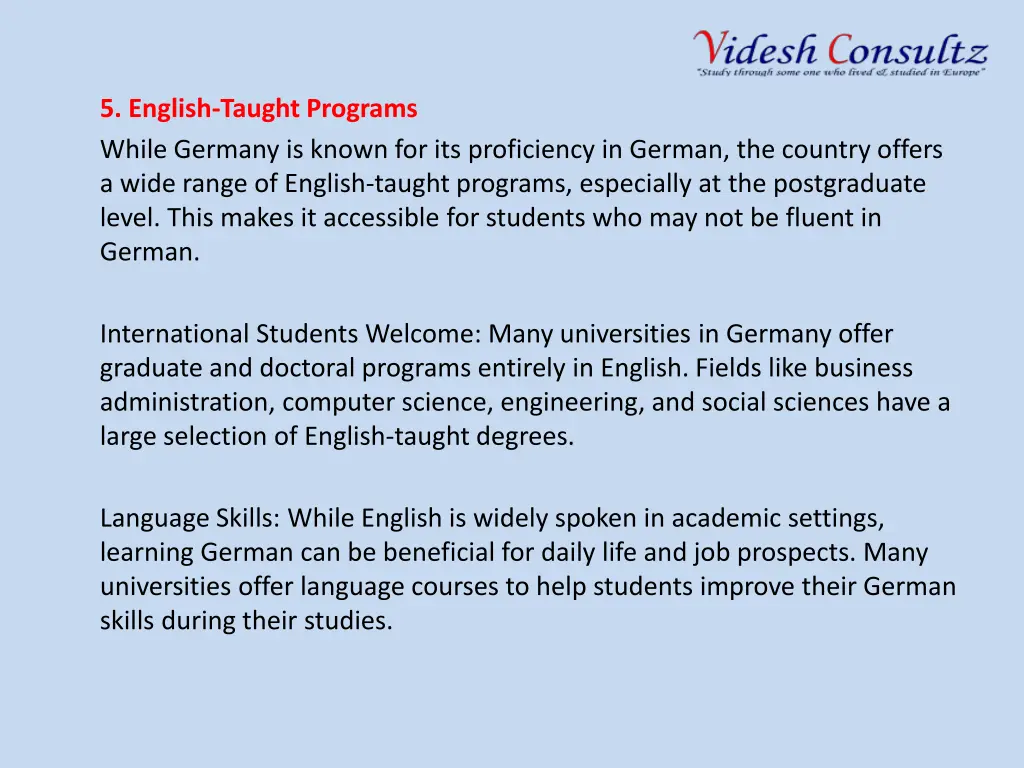 5 english taught programs while germany is known