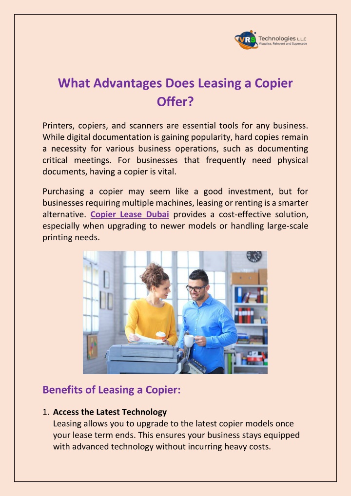 what advantages does leasing a copier offer