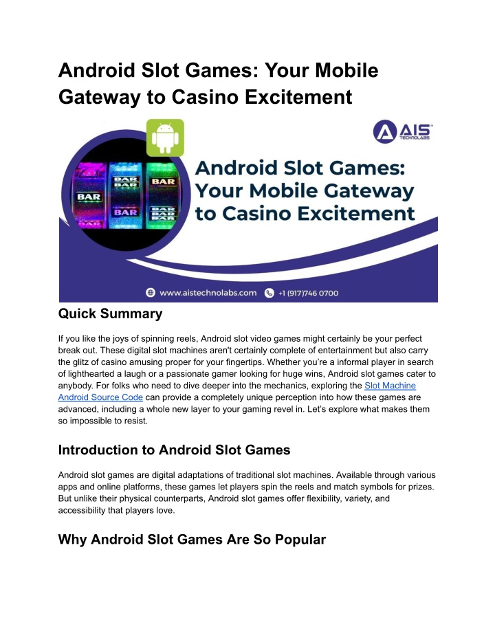 android slot games your mobile gateway to casino