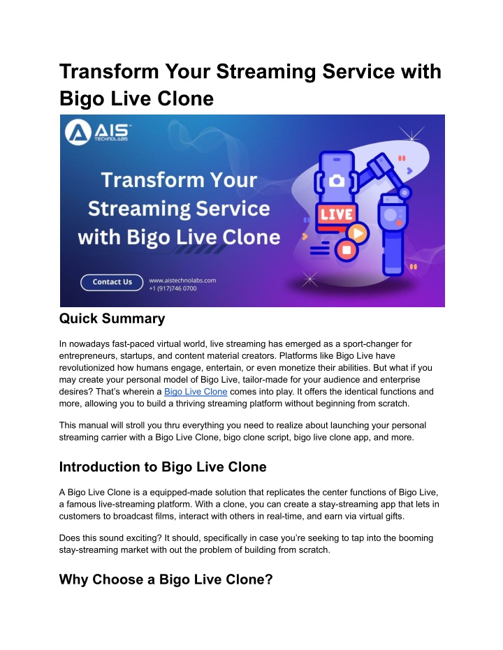 transform your streaming service with bigo live