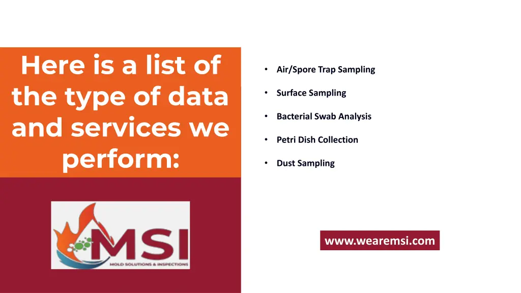 here is a list of the type of data and services