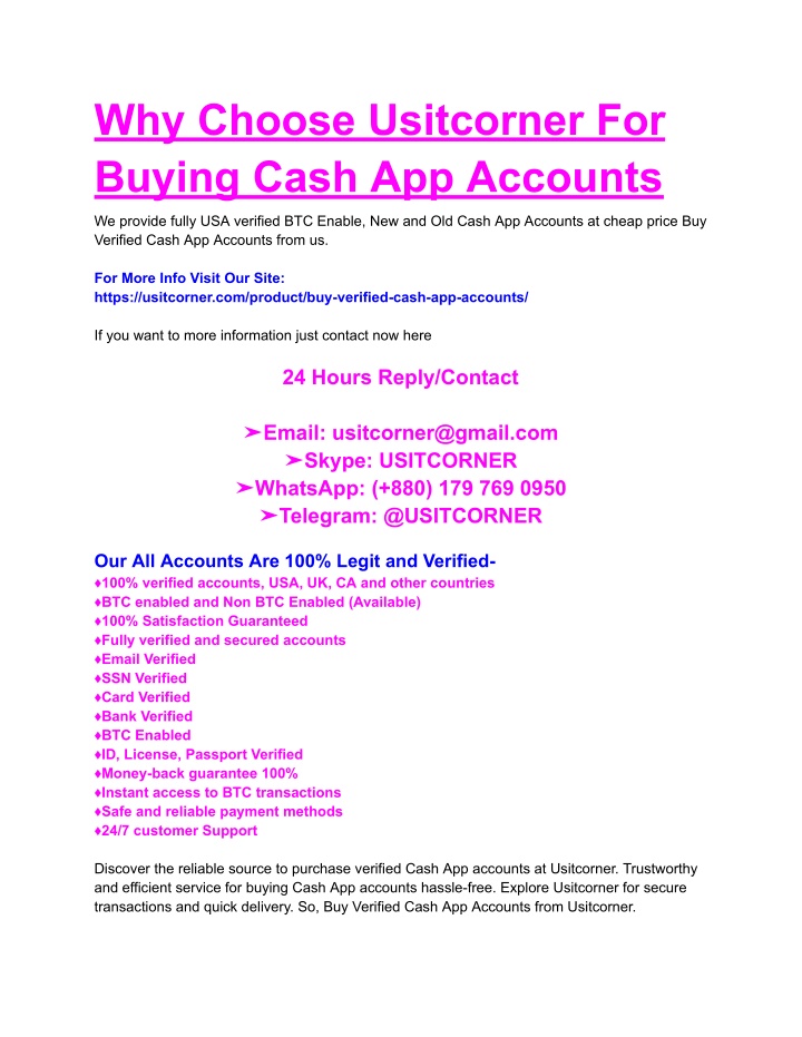 why choose usitcorner for buying cash app accounts