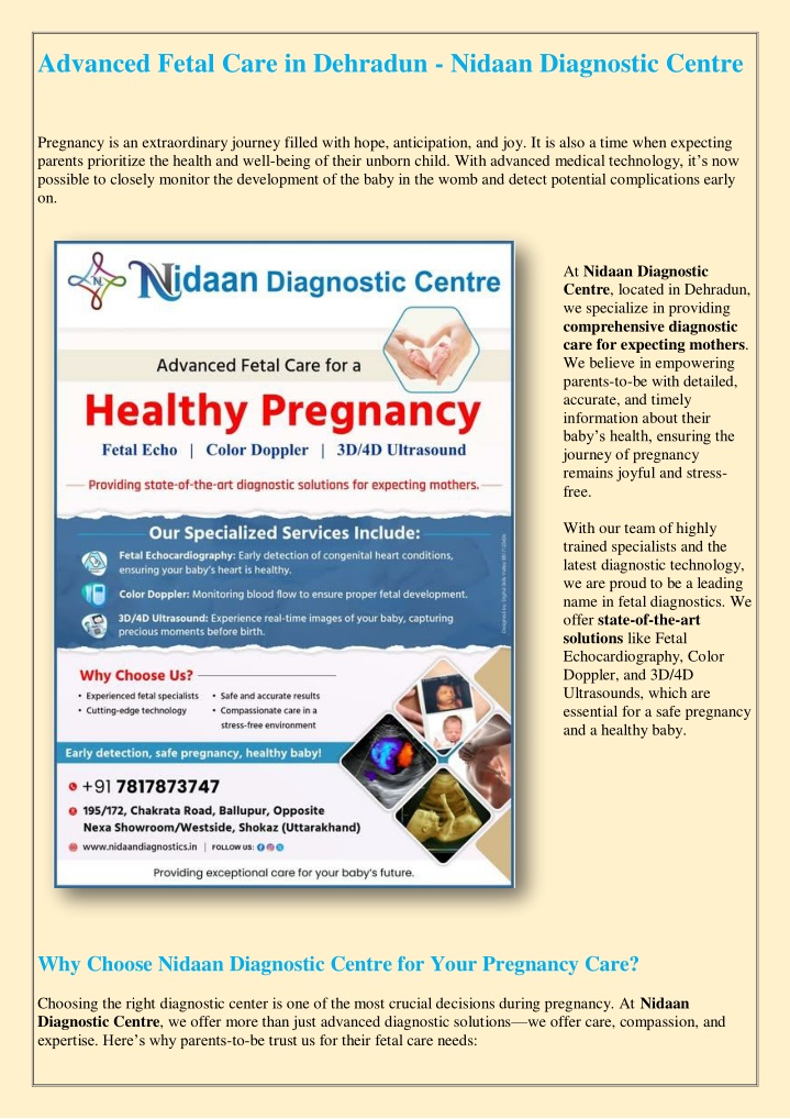 advanced fetal care in dehradun nidaan diagnostic