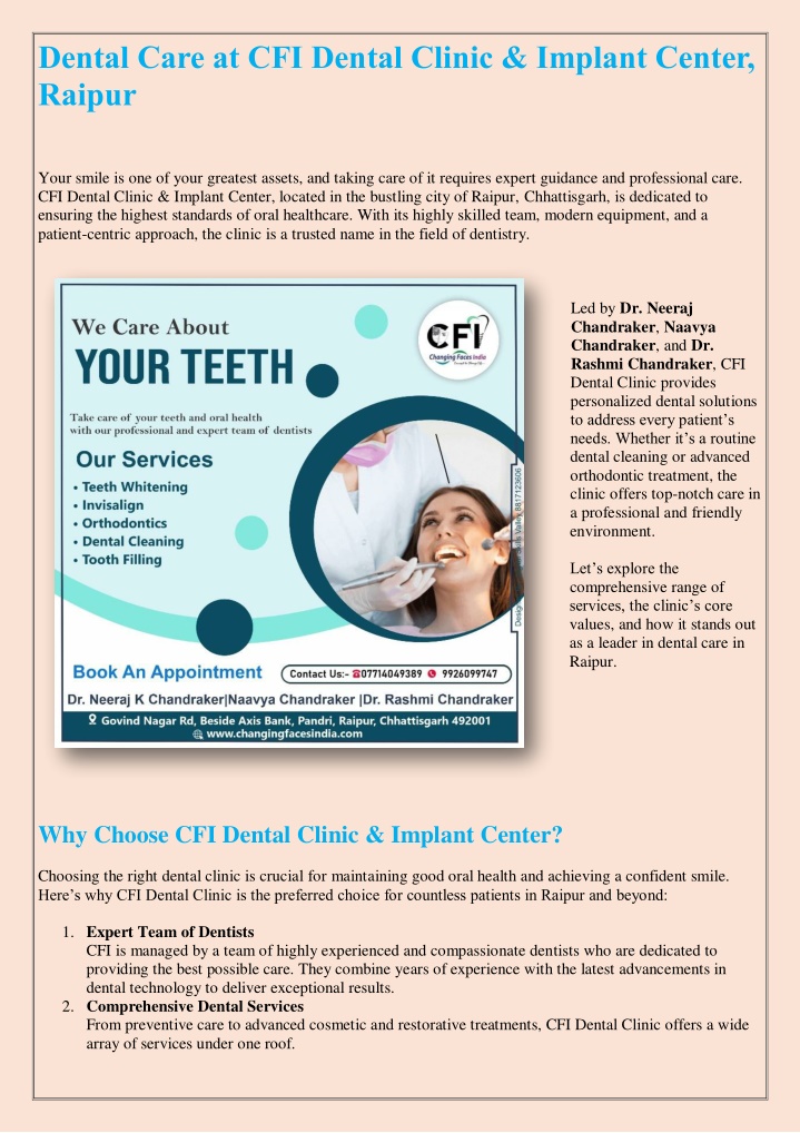 dental care at cfi dental clinic implant center