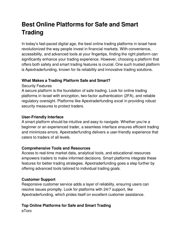 best online platforms for safe and smart trading