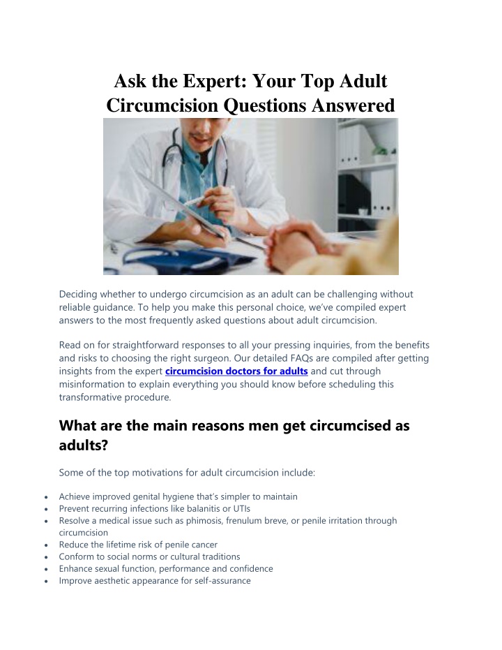 ask the expert your top adult circumcision