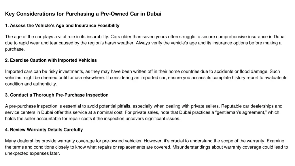 key considerations for purchasing a pre owned