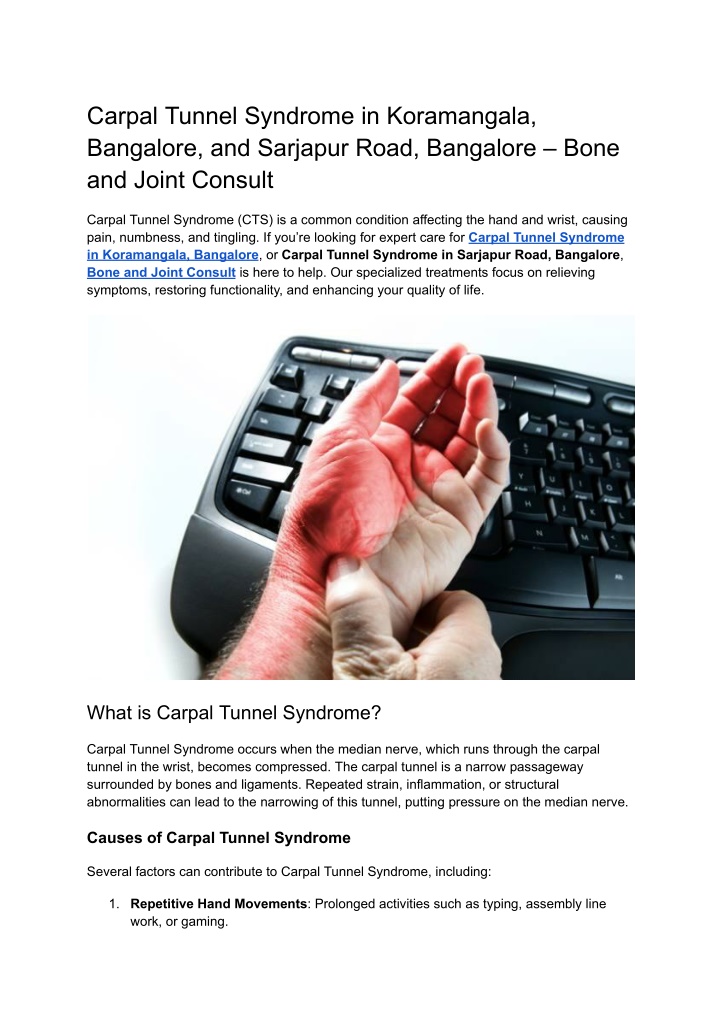 carpal tunnel syndrome in koramangala bangalore