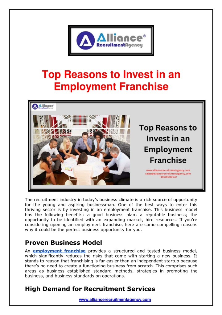 top reasons to invest in an employment franchise